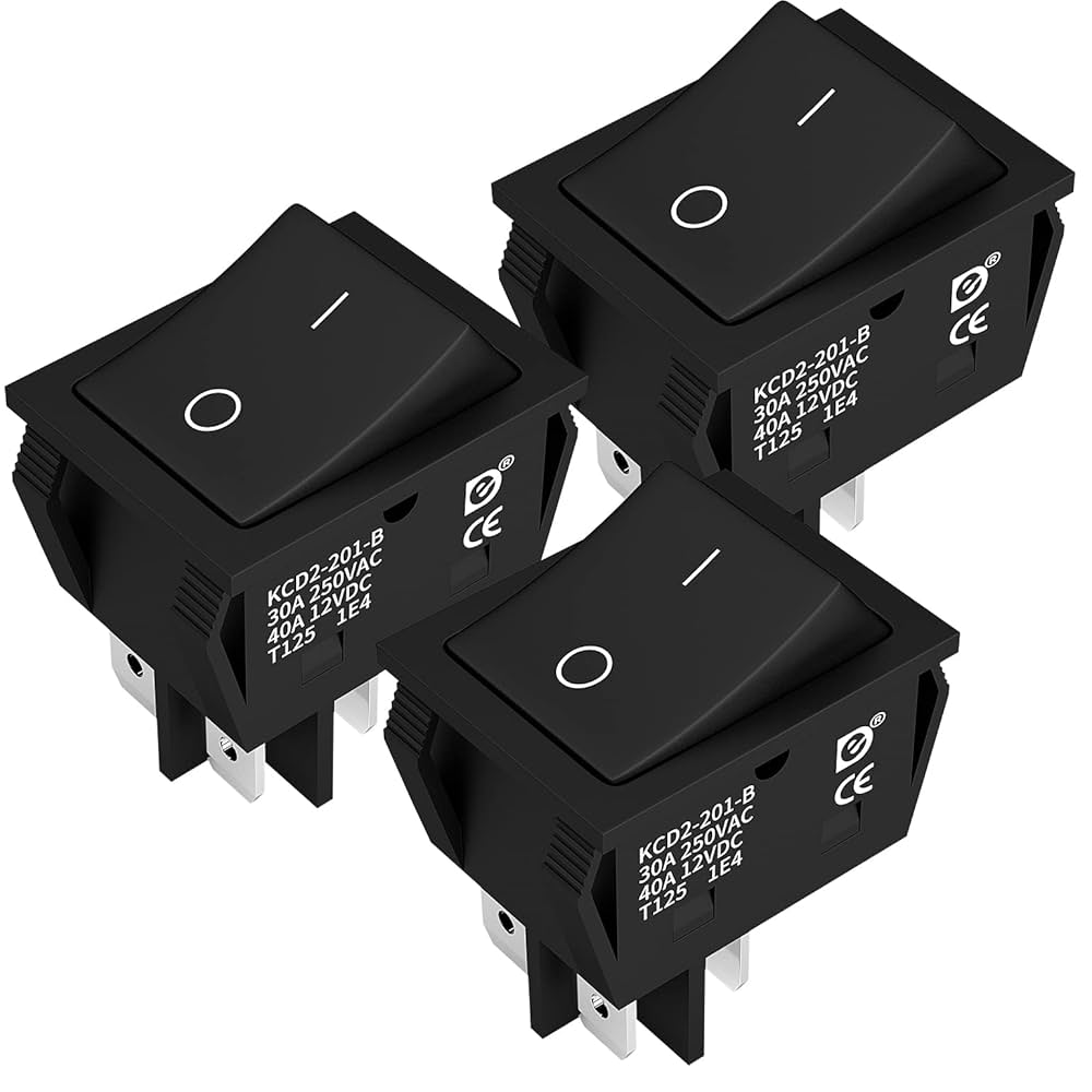 DaierTek 120V Rocker Switch DPST 30A 250V AC 40A 12V DC 4